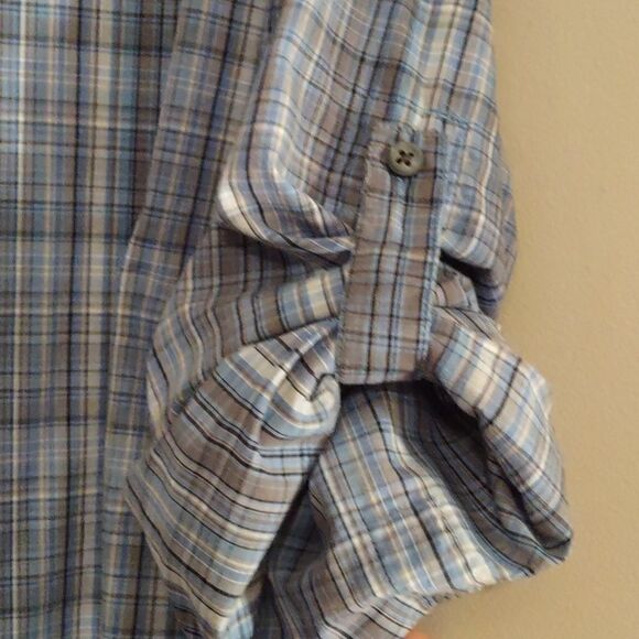 Spring & Mercer Men's Size M Classic Blue, Tan, Gray Plaid Long Sleeve Shirt - Picture 3 of 5